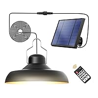 OBERSTER Solar Shed Light Pendant Light, IP65 Waterproof Outdoor Hanging Lamp with Remote Control with 16 FT Extension Cord, Dimmable Solar Lights Indoor for Garden Courtyard,Black