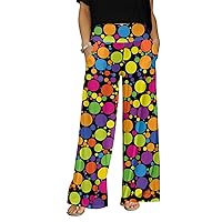 Women's Multi Color Polka Dots Wide Leg Pants with Pockets