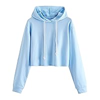 Cropped Hoodie for Teen Girls Casual Long Sleeve Crop Hoodies Pullover Tops Hooded Sweatshirts for Teen Girls with Drawstring