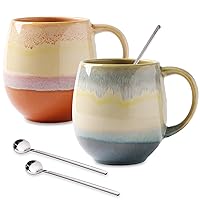 16oz Ceramic Coffee Mugs for Men/Women - Set of 2 with Spoons, Great for Soup, Cocoa, Office, Home, Engagement Gifts