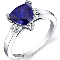 PEORA Created Blue Sapphire and Genuine Diamond Three-Stone Ring, 2.60 Carats total Trillion Shape 8mm, Comfort Fit