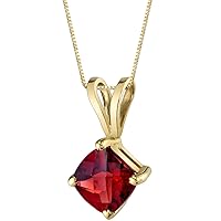 PEORA 14K Solid Yellow Gold Red Garnet Pendant for Women, Natural Gemstone Birthstone Classic Solitaire, 1 Carat Cushion Cut, 6mm