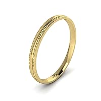 LANDA JEWEL Solid 10k White Rose Yellow Gold 2mm Light Court Shape Comfort Fit Polished Wedding Ring Milgrain Band
