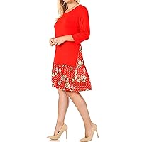 Women Plus Size Red White Slimming Long Sleeve Skirt Dress Made in USA