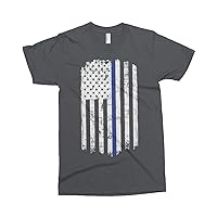 Threadrock Men's Blue Line Police American Flag T-Shirt