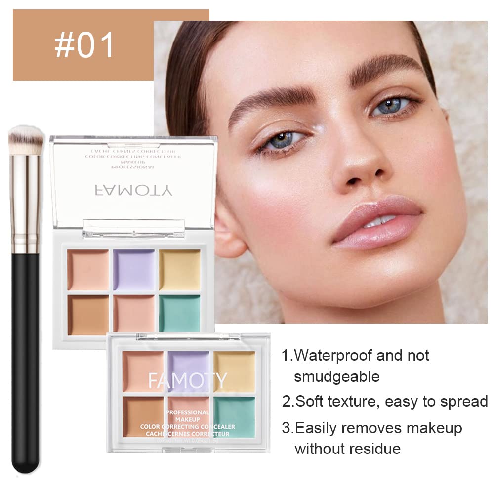 6 Color Correcting Concealer Palette With Concealer Brush, Tattoo Concealer, Cream Contouring Makeup Kit, Corrects Dark Circles Red Marks Scars,Longwear&Easy to Apply, Highlight and Contour, Light Mediumor creamy concealer for mature skin A1 Adjust Skin