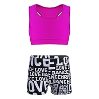 Child Girls 2-Piece Tank Top with Letter Print Bottoms Set for Gymnastics Dance Gym Sports Rose 7-8