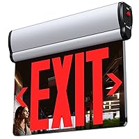 Led Edge-Lit Exit Sign ,Brushed Aluminum Housing Double-Sided Mirrored Rotating Acrylic Panel,Hardwired Emergency Exit Signs with Battery Backup, 120V-347VAC,Red Led Emergency Exit Light for Business , UL Listed,Top/Side/Wall Mount(1 Pack)