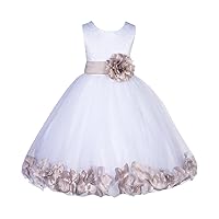 Wedding Pageant Floral Lace top Rose Petals White Tulle Flower Girl Dress 165T