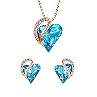 Leafael Infinity Love Crystal Heart Bundle Jewelry Set with Turquoise Aquamarine Pendant Necklace Healign Stone Crystal for Protection Gifts for Women Necklace Earrings, 18K Rose Gold Plated