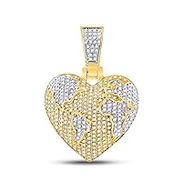 10kt Yellow Gold Mens Round Diamond Map Heart Charm Pendant 3/4 Cttw