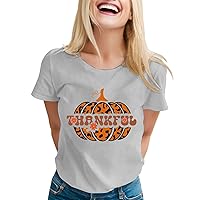 XJYIOEWT Off The Shoulder Tops for Women Plus Size Sexy 4X Womens Thanksgiving Day Printed Short Sleeve Crew Neck T Shi