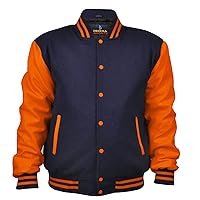 Men's Varsity Jacket Genuine Leather Sleeve and Wool Blend Letterman Boys College Varsity Jackets XXS-5XL