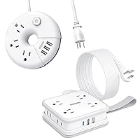 Travel Power Strip + 6 Feet Flat Extension Cord with 8 Widely Outlets, Flat Plug Power Strip USB C, 3 Side Outlet Extender, Wall Mount Extension Cord with Multiple outlets, for Home, Dorm, Desktop