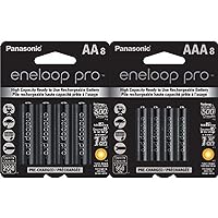 Panasonic Eneloop Pro AA and AAA High Capacity Ni-MH Pre-Charged Rechargeable Batteries Bundle (8 Pack of Each)