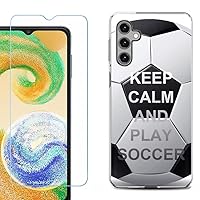 Slim-Fit TPU Phone Case Compatible with Samsung Galaxy A14 5G, with Tempered Glass Screen Protector - Keep Calm Soccer