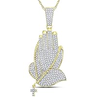 The Diamond Deal 10kt Yellow Gold Mens Round Diamond Praying Hands Rosary Charm Pendant 7/8 Cttw