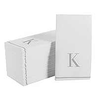 112 Pack Monogram Napkins | Letter K Initial | Disposable | Premium Airlaid | Linen Feel | Decorative Table Setting | Guest Towel Napkin | White and Silver