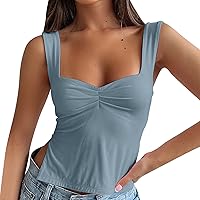 Women's Fashion Tank Tops Textured Sleeveless Adjustable Strap Deep V-Neck Casual Lounge Summer Flowy Shirts Vests