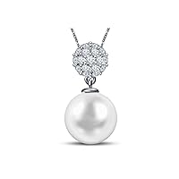 14K White Gold 9 mm Freshwater Cultured Pearl and 0.15 Carat Diamond Pendant