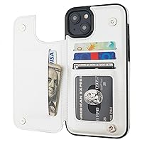 Onetop Compatible with iPhone 15 Plus Wallet Case with Card Holder, PU Leather Kickstand Card Slots Case, Double Magnetic Clasp and Durable Shockproof Cover 6.7 Inch (White)