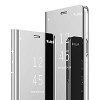 Omorro Smart Case for Galaxy S22 Ultra Sleep/Wake Window's View Design Flip 360 Full Body Built-in Screen Protection Protector Slim Hard Mirror Kickstand Cover for Galaxy S22 Ultra Silver