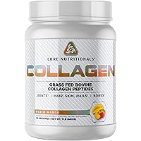Core Nutritionals Collagen, Grass Fed Bovine Collagen Peptides, Supports Joints, Hair, Skin and Nails, 35 Servings (Peach Mango, 1 lb)