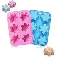 Silicone Snowflake Molds - 2 Pcs Christmas Soap Molds Non-Stick 3D Snowflake Candle Bath Bomb Molds Christmas Baking Tray Cake Cupcake Backing Mold Chocolate Candy Molds (Pink/Blue)