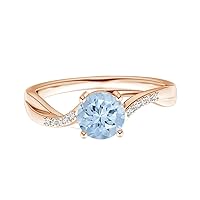 0.75 Cts Solitaire Aquamarine Gemstone Twisted Split Shank Ring 9K Gold Solitaire stackable Ring