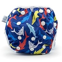 Reusable Baby Swim Diapers (Sizes N–5) – Adjustable, Easy-Wash Nageuret Reusable Swim Diaper Kids Soft, Breathable, Waterproof Swim Wear for Baby & Newborn! (Sharks)