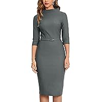 MUXXN Wedding Guest Dresses for Women Elegant Formal Vintage Midi High Waist Bodycon Fitted Pencil Dresses Gray S