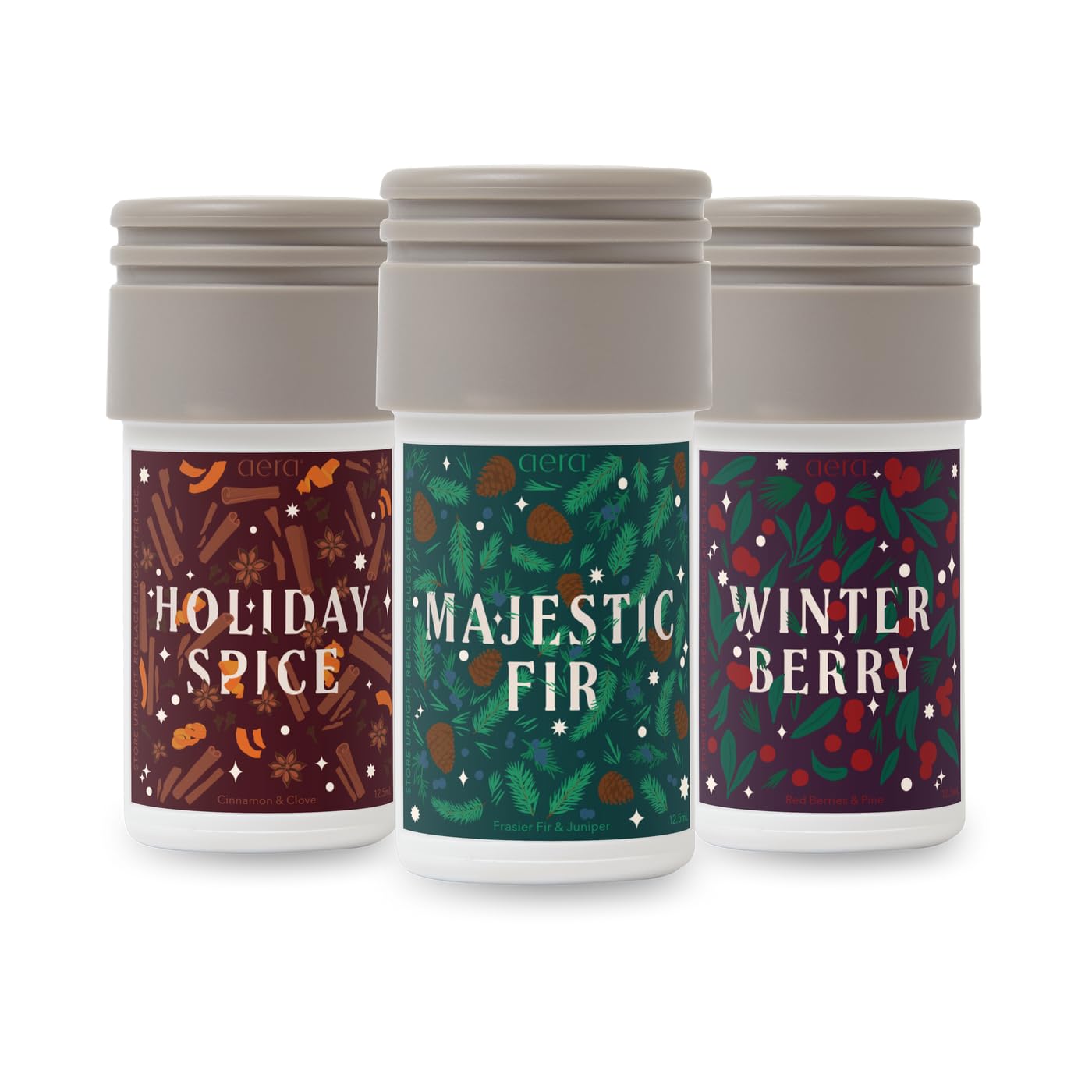 Aera Peace On Earth Holiday Mini Bundle - Includes Majestic Fir, Holiday Spice and Winter Berry - Works with Aera Mini Diffuser, Mini Scent Capsule Size