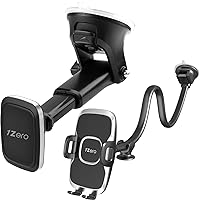 1Zero Magnetic Phone Car Mount with Quick Extension Telescopic Arm, Bundle w Solid Car Truck Phone Mount Holder 14-Inch Long Arm