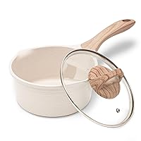 JEETEE 1.5 Quart Saucepan with Lid Nonstick Stone Coating Sauce Pan Milk Pan for Cooking Inudction Pot(White)