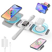 3 in 1 Charger, Magnetic Wireless Charging Station, Charging pad, Travel Charger, 18W Fast Mag-Safe Charger for iPhone 14/13/12/SE/11/XS/8,Samsung Galaxy, AirPods Pro,iWatch(Adapter Inc.)-White