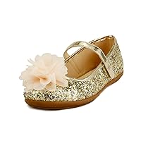 Wedding Party Flower Girl's Shoes Glitter Sparkling Chiffon Floral on Topper 3 Colors