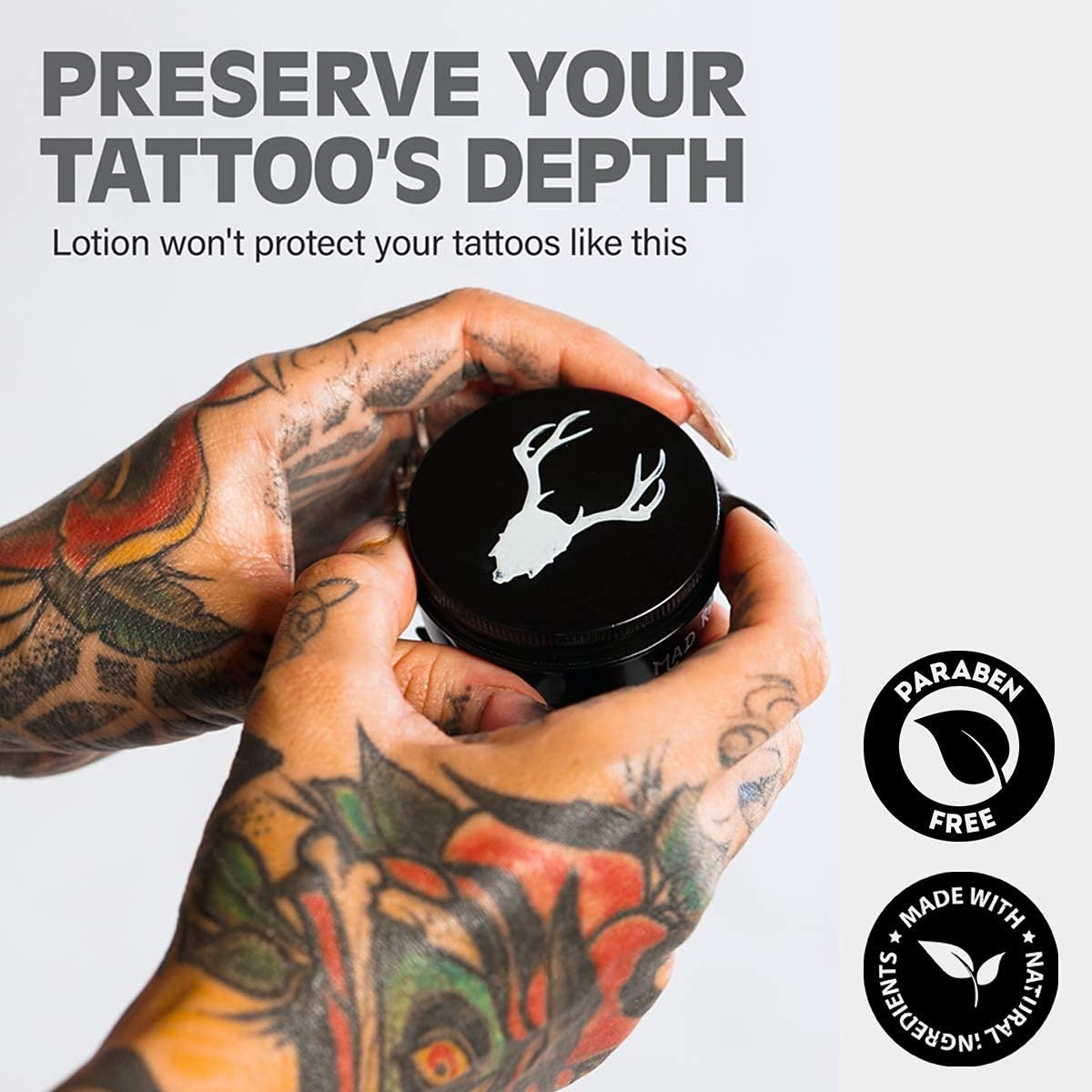 Mad Rabbit Tattoo Balm & Aftercare Cream- Color Enhancement that Revives Old Tattoos, Hydrates New Tattoos, Made With Natural Ingredients + Petroleum Free, Daily Tattoo Lotion Moisturizer & Brightener