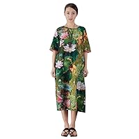 Women's Casual Loose Half Sleeves Spring/Summer Floral Soft Cotton Linen Maxi Dress