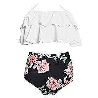 Girl's Bathing Suits Ruffle Flounce Floral Tankini Beach Sport 2-Piece Swimsuit Two Tropical Print Swimwear