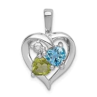 925 Sterling Silver Polished Prong set Open back Blue Topaz Peridot Diamond Pendant Necklace Measures 22x14mm Wide Jewelry for Women