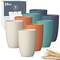 Wheat Straw Cups 8 PCS Good Alternative to Plastic Reusable Cups 20 oz Unbreakable Drinking Cup Reusable Dishwasher Safe Water Plastic Glasses Colorful Series