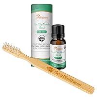 Nut Free Healthy Mouth Blend Organic Toothpaste & Mouthwash Alternative + BrushEco Bamboo Toothbrush with 3 Rows to Reduce Gum Disease, Promote Healthy Teeth and Gums