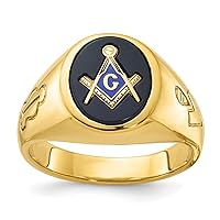 13.7mm 14k Gold Mens Polished and Grooved With Oval Onyx Blue Lodge Master Masonic Ring Size 10.00 Jewelry for Men