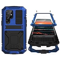 Samsung S23 Ultra Metal Case with Screen Protector Camera Cover Military Rugged Heavy Duty S23 Ultra Case with Metal Kickstand Full Body Tough Dustproof Shockproof for Samsung S23 Ultra(Blue)
