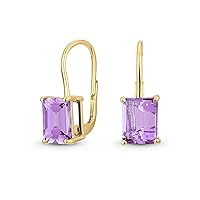 Traditional 4.50 CTW Gemstone Created Ruby Sapphire Amyethst Blue Topaz Green Emerald Cut Drop Earrings For Women Hinge Lever Back 14K Yellow Gold Plated .925 Sterling Silver