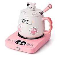 Coffee Mug Warmer & Cute Cat Mug Set, Electric Coffee Warmer for Desk with 9 Temp Setting (Up to 180℉/ 80℃), 1-9 Timer Smart Cup Warmer Plate for Beverage Milk Tea, Gravity Induction Auto ON/Off