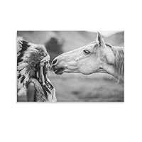 Beautiful Headdress Tribal Native American Indian Girl And Horse Poster Poster Decorative Painting Canvas Wall Art Living Room Posters Bedroom Painting 16x24inch(40x60cm)