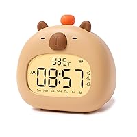 Capybara Kids Alarm Clock, Kids Sleep Trainer, Cute Capybara Night Light, Toddler Bedroom Night Light Clock, Gifts for Kids Girls Boys Teenagers, Birthday Room Decoration (Capybara)