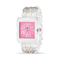 Betsey Johnson Women's Watch Rectangular Alloy Case Pink Face Simulated Pearl Band (BJW158)