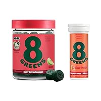 8Greens Daily Greens Gummies and Effervescent Tablets, Vitamin C, Apple and Blood Orange Flavor, 50 Vegan Gummies and 10 Tablets